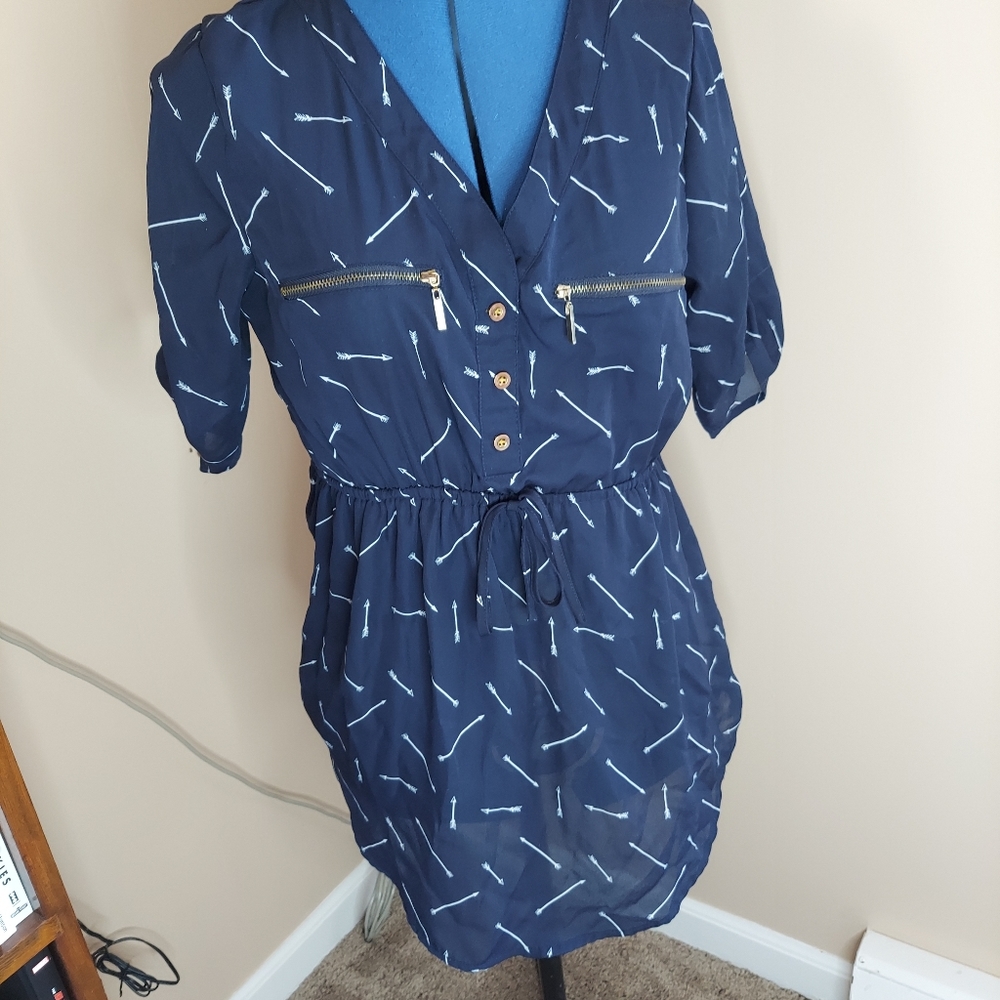 J for Justify Navy Blue Arrow Business Casual Blouse